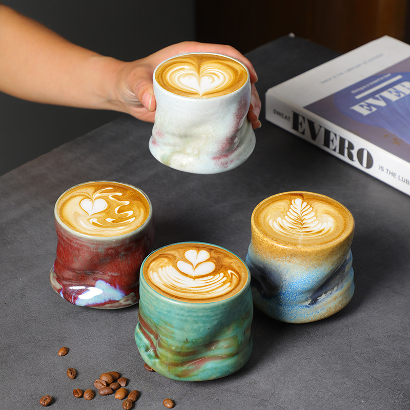 Xbloom Coffee Tea - Espressotassen aus Steinzeug, handgeklemmte, plissierte Latte-Art-Tassen