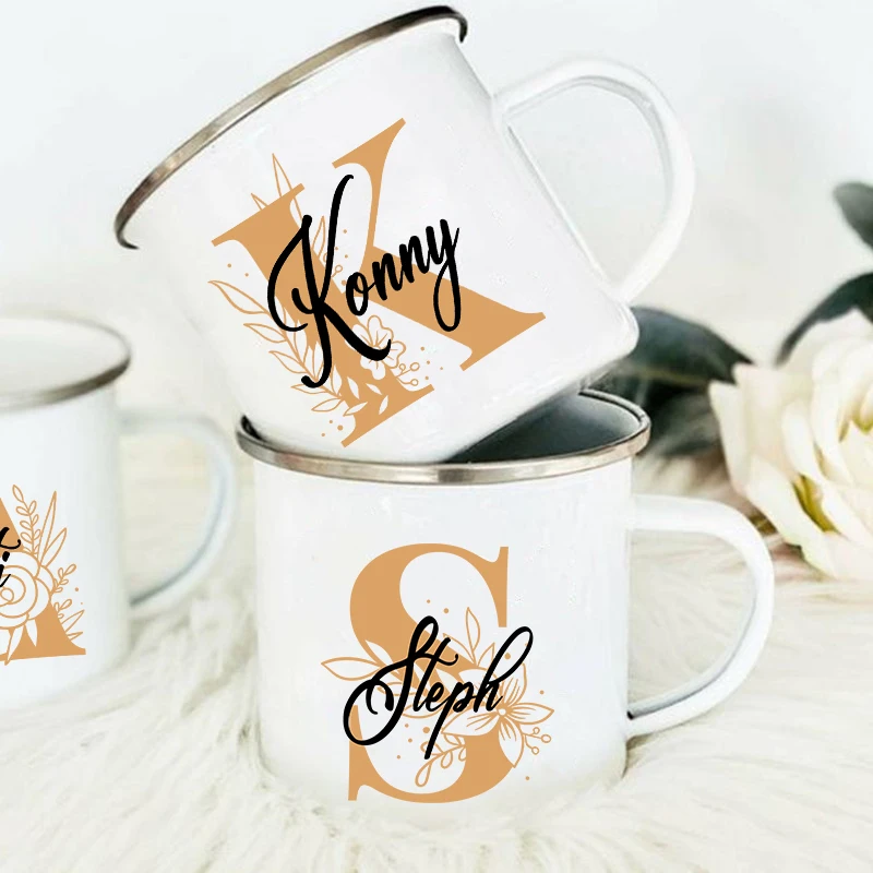 Coffee Tea Name - Personalisierte Tassen mit floralem Anfangsnamen, individueller