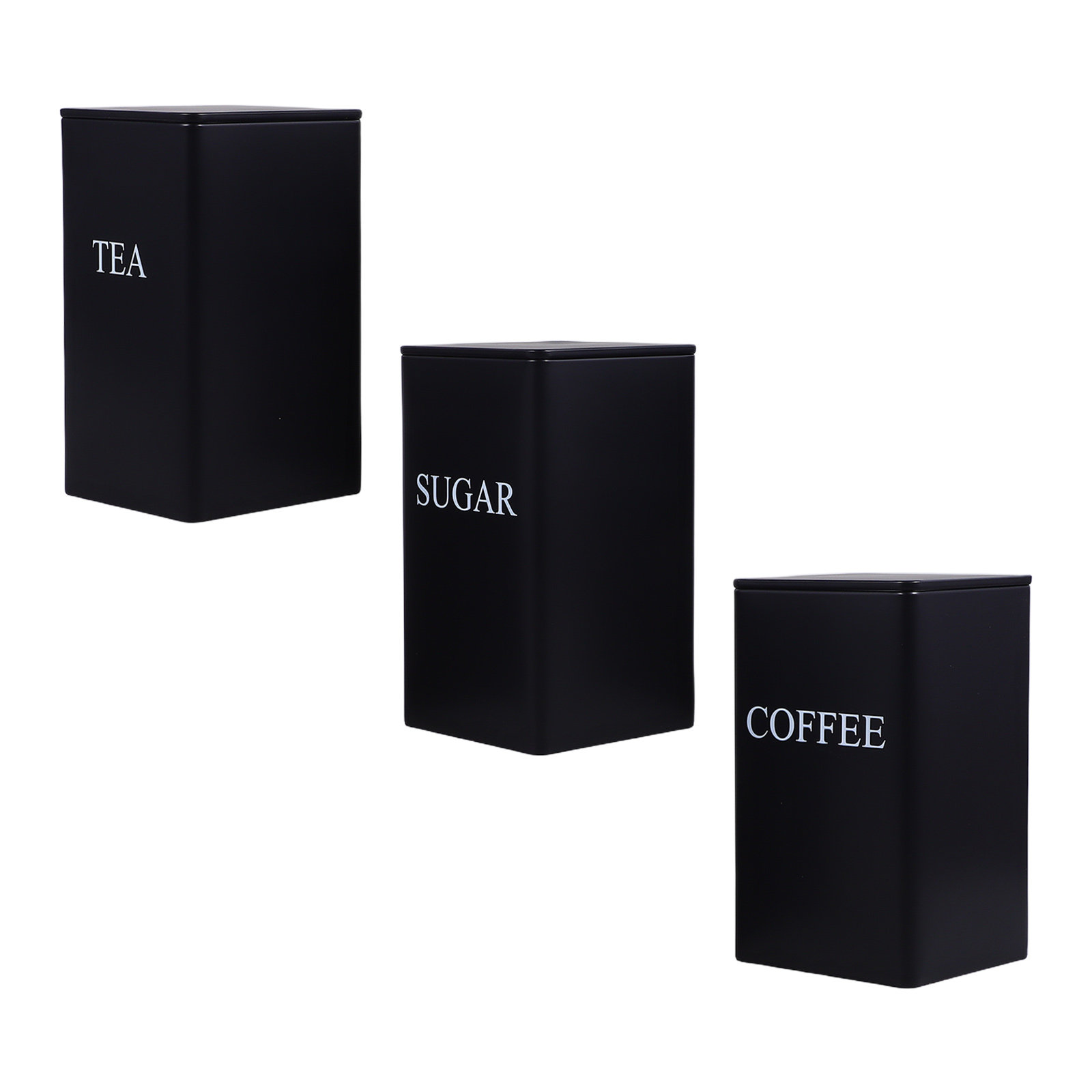 Coffee Tea And Sugar Set - 3-teiliges Küchen-Aufbewahrungsset aus Metall, Schwarz, für